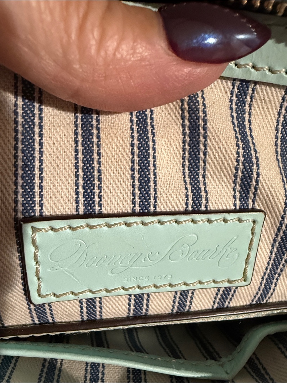 Dooney & Bourke Beacon Woven Domed Satchel in a pale blue/aqua and tan $295 - Picture 10 of 12